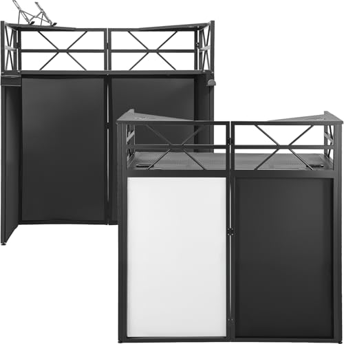DJ Booth - Adjustable Height (83.8cm / 96cm) DJ Facade Booth with Carry Bag Black & White Blackout Cloth Foldable DJ Table for Event Parties Festival Clubs (104.5cm x 52cm)