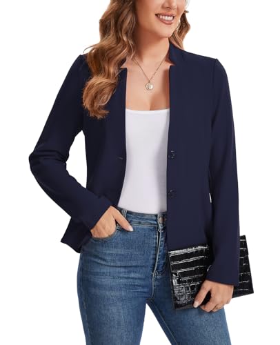 Blazers for Women Long Sleeve Notch Collar Blazer Button Front Casual Work Office Suit Jackets with Pockets3