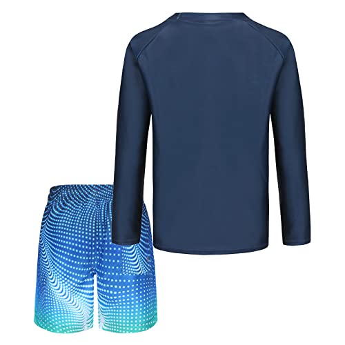 Image of Boys Two Piece Rash Guard Swimsuits Set with Swim Trunk Kids Long Sleeve Bathing Suit Swimwear Set