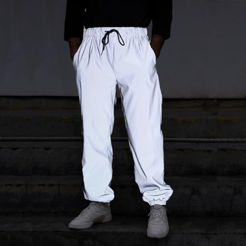 Reflective Athletic Jogger Pants, Elastic Waist with Drawstring,2