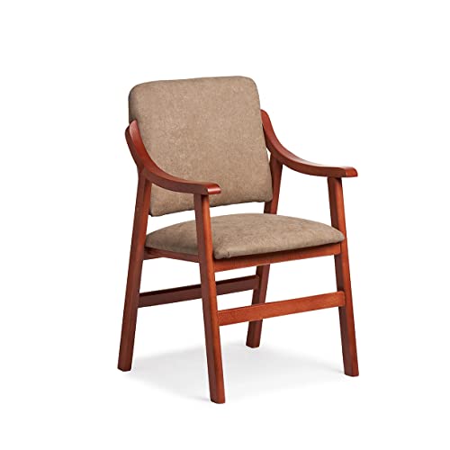 Abuelo a Gusto- Silla Comedor con Brazos de Madera de Haya, con Respaldo Recto. Ideal para Dormitorio, Comedor o Salida.. Tamaño: 87x55x55 cm. (Cerezo, Tostado)