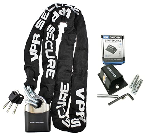 Oxford Brute Force Motorbike Security Ground Anchor VPR Sabre Hard Steel Motorcycle Chain Lock 1.2 M Black