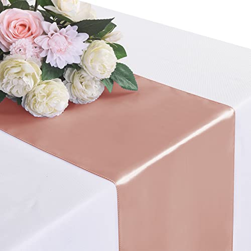 Flohar 1Pack Table Runner 12 X 108 Inches Satin Silk Table Runner For Wedding, Birthday Party, Banquets, Graduations Decoration, Fit Rectange And Round Table-Rose Gold #TOP8