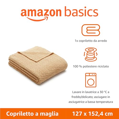 Amazon Basics decorativa per la stanza, lavorata a maglia Copriletto, 127 x 152 cm, Sabbia - Immagine 1