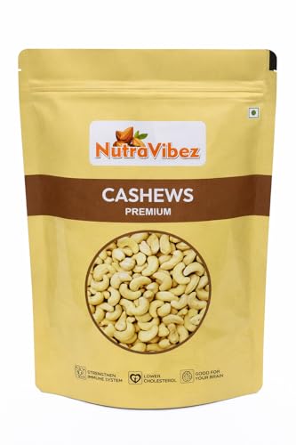 NutraVibez cashew 250gm | Crunchy Whole Cashew Nuts | Healthy Protein-Rich Snack | Immunity Booster | Gluten-Free, Vegan | Fresh & Crunchy Kaju (250 Gm)