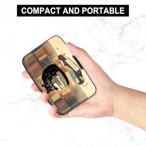 Image of Credit Card Holder, Mini Aluminum Card Wallet RFID Blocking Slim Metal Hard Card Case for Women Men, Glasses Cat