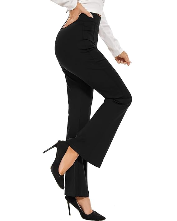 Image of VRENI Ribbed Stretchable Flared Pants for Women | Boot Cut Bell Bottom Pants for Women - Ideal for Yoga & Gym Wear, Casual Wear & Office Wear Trousers for Women