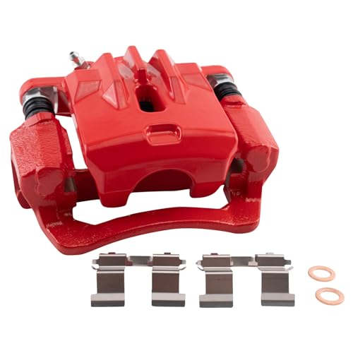 Image of TRQ Rear Brake Caliper Set Painted Red Compatible with 2010-2014 Subaru Legacy 2010-2014 Outback