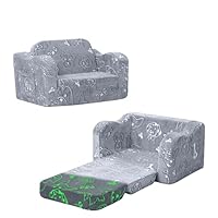MeMoreCool Glow-in-The-Dark Toddler Fold-Out Sofa Bed \u2014 2-in-1 Convertible Plush Chair & Lounger with Cute Dog Design, Removable Washable Cover, Lightweight Kids Playroom Couch