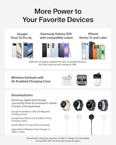 Image of Belkin Qi2.2 25W Magnetic Wireless Charging Station, 3 in 1 Samsung Charger