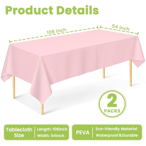 Image of Mulbozy 2 Pcs Pink Plastic Tablecloth Disposable, 54 x108 Inch