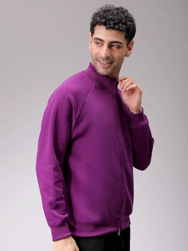 Image of The Indian Garage Co Men Relaxed Fit Solid High Neck Front Open High Neck Sweatshirt