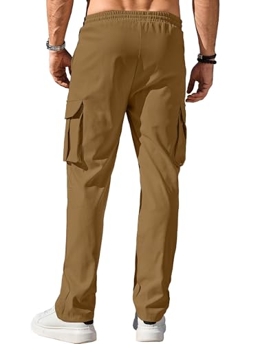 Image of Comdecevis Men's Casual Cargo Pants Workout Joggers Stretch Sweatpants Hiking Drawstring Tactical Pants with Multi Pockets