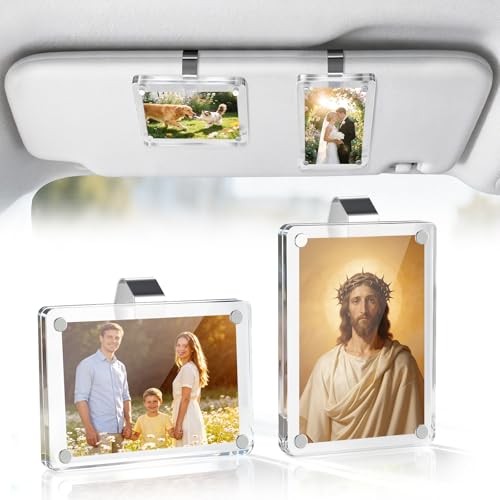 JUSTTOP 2Pcs Car Picture Holder for Visor Acrylic Magnetic Visor Photo Clip Personalized Car Photo Holder for Family or Personal Photos Car Picture Frame with Easy Display Gift for Drivers