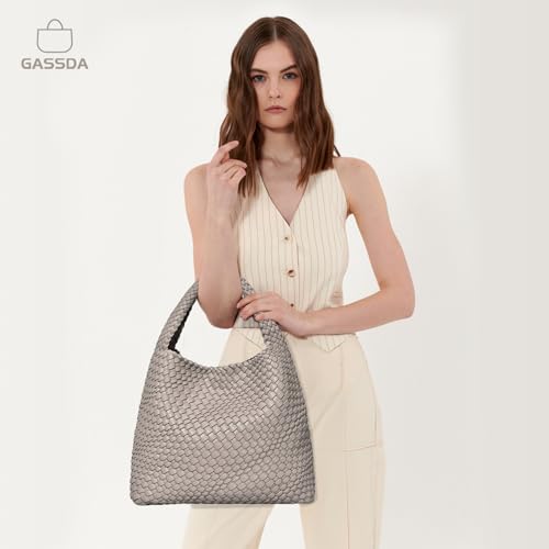 Image of Woven Bag Purses and Handbags Woven Vegan Leather Tote Shoulder Top-Handle Bag With Purses for Women