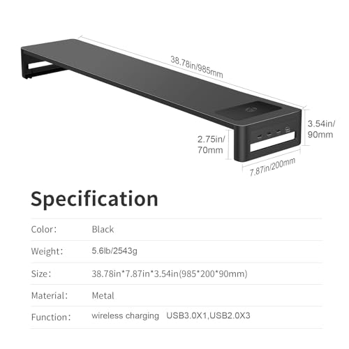 Port hub en métal pour support double moniteur avec rangement clavier