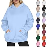 YAOJIWANG Oversize Hoodie Damen Gefütterte Kapuzenpullover, Weich Strickpullover Freizeit Fleecepullover Warme Cardigan Rundhalsausschnit Sweatshirt Herbst Winter Sweater Casual Pullover mit Taschen