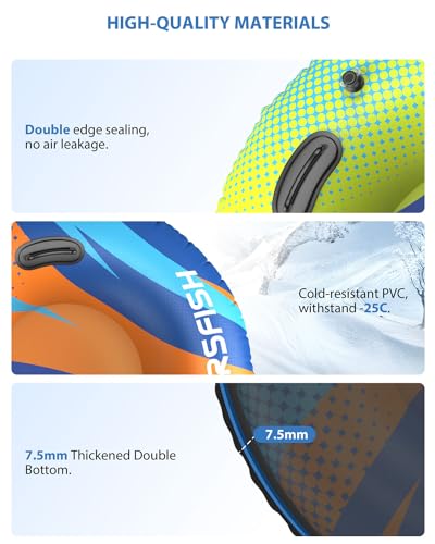 image for Snow Tube with Towable Leash, AirsFish 47 inch Inflatable Snow Sled He