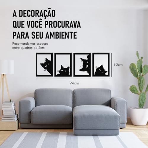 Quadro Gato Mdf Vazado Preto Decorativo Cat Escultura Gatos em Mdf