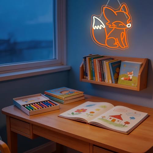 Image of Fox Neon Sign Animal Neon Light for Classroom Bedroom Living Room Fox Wall Decor Anime LED Sign Orange Light Up Library Nursery Book Store Birthday Gifts for Teens Animal Lovers