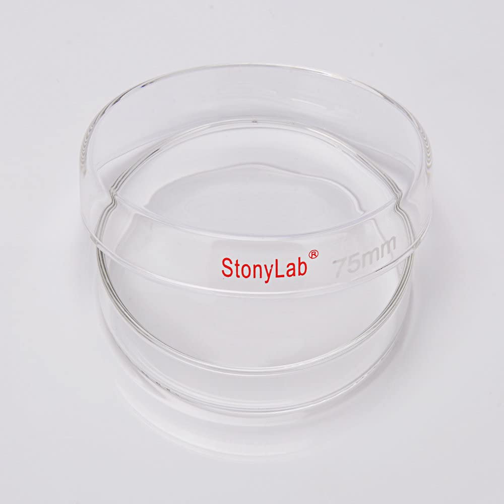 stonylab Szklane naczynie Petri, 75 x 15 mm autoklawowalne szkło borokrzemowe kultura komórek naczynie Petri z przezroczystą pokrywą do laboratorium