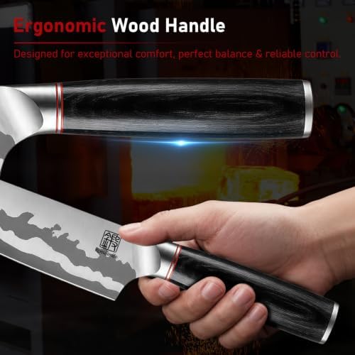 8 Inch Chef Knife, Multi-Layer Steel Kitchen Knife with Ergonomic Wood Handle, Razor Sharp Japanese Knife with Sandblasted Blade, Professional Slicing Knives for Meat Vegetable, Gift for Men Women - 2