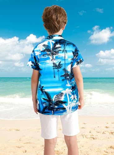 Image of XiaoMoSha Hawaiian Shirts for Boys Button Down Shirt Short Sleeve Shirts Girls Hawaiian Shirt Summer Beach Tops for Kids