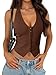 UNCOOYEE Women's Sexy Halter V Neck Tank Top Summer 2025 Trendy Vest Sleeveless Going Out Tops for Club Date Night Outfits Chocolate Small