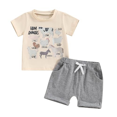 Image of WZTYYDS Toddler Boys Summer Outfits Animal Print Short Sleeve T-Shirt and Elastic Shorts for 2 Piece Vacation Clothes Set