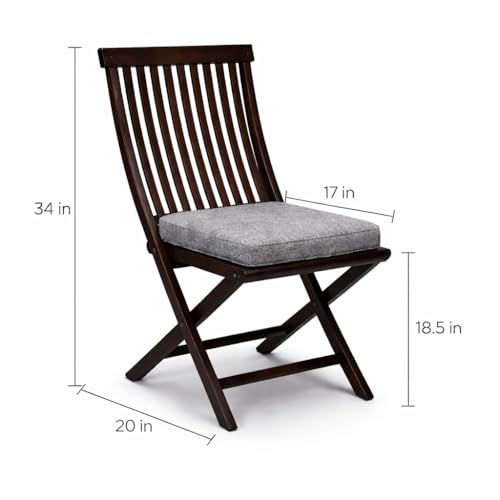 Image of WELL KNOWN Set of 2 Wooden Folding Chairs with Cushion Seat | Walnut Finish Solid Wood Patio & Balcony Chairs | Space Saving Indoor Outdoor Furniture (Grey Cushion)