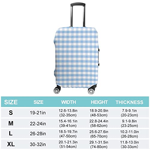 Fashion Suitcase Protector, Checkered Travel Suitcase Cover, Little Squares and Stripes Pastel Color Gingham, Fits 22-24 Inch Luggage, Washable Dustproof Anti-Scratch, Light Blue White2