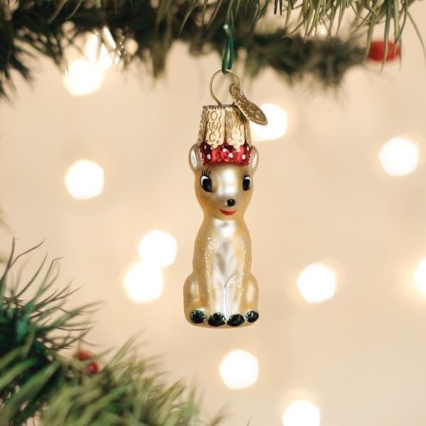 Old World Christmas Mini Clarice Glass Blown Ornament for Christmas Tree, Handcrafted Holiday Decoration, Rudolph Collection