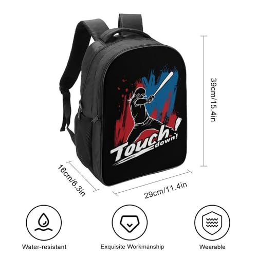 Funny Baseball Touchdown Funny 16 Inch Backpack for Men Women Casual Daypack with 2 Compartment for Travel Work2