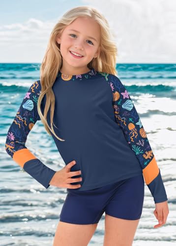 Image of BesserBay Girls Rash Guard UPF 50+ Raglan Sleeve Swim Shirt 6-14 Years