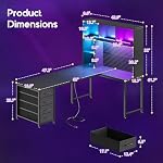 AODK 63" L Shaped Gaming Desk with Hutch, Pegboard & Shelves, L Shaped Desk with 4 Drawers, Integrated LED Light Strip & Power Outlets, Reversible PC Gaming Computer Desk, Black - Image 3