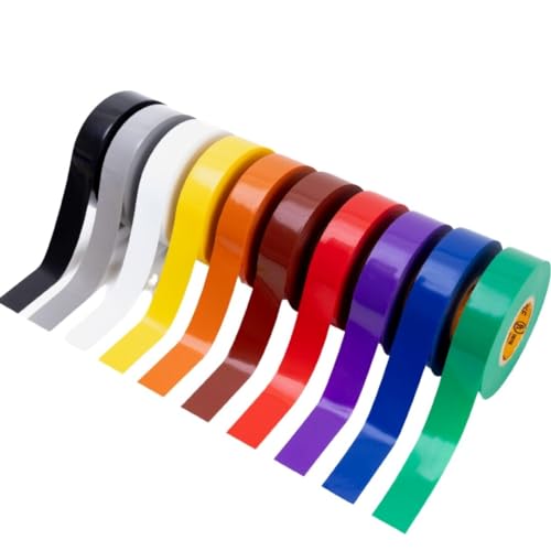 GTSE Mixed Colors Electrical Tape, 10-Pack &ndash; Waterproof, Industrial Grade Vinyl, 3/4 in x 66ft...