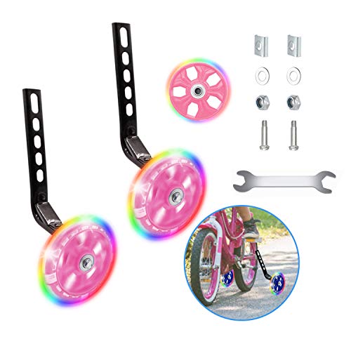 Happylohas ruedines Bicicleta Infantil, Entrenamiento ruedines niños con luz LED, Ruedas estabilizadoras, para Todas Las Bicicletas de 12 a 20 Pulgadas ((1 par-Blanco))