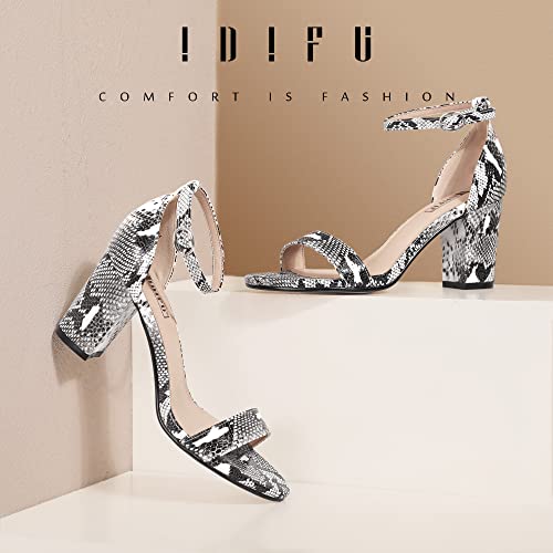 Idifu Cookie-Mi Block Heels 3 Inch Sandals Chunky Open Toe Heel Wedding Homecoming Dress Shoes For Women Brides Ladies (Snake White, 8 B(M) Us) #TOP2