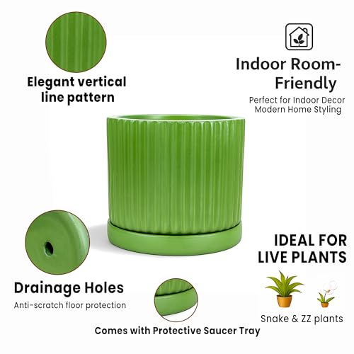 Image of Urban Plant Terracotta Pot with Saucer - Trendy Planter for Modern Home & Garden Spaces (Fresh Breath Terracotta Pot - Vertical)