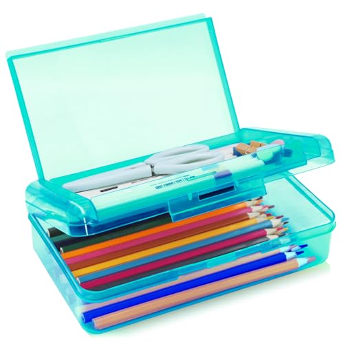 Image of 1 Pack Double Layer Hard Pencil Cases, Plastic Translucent Pencil Box with Snap-Tight Lid for Pens, Pencils, School, Stylish Office Supplies Storage Organizer Box,Medium-sized