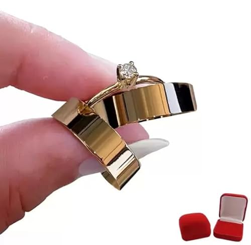 Aliança Par Italiana Ouro Banhada Reta Anatômica com Anel Solitário com Zirconia e Caixa de Veludo C