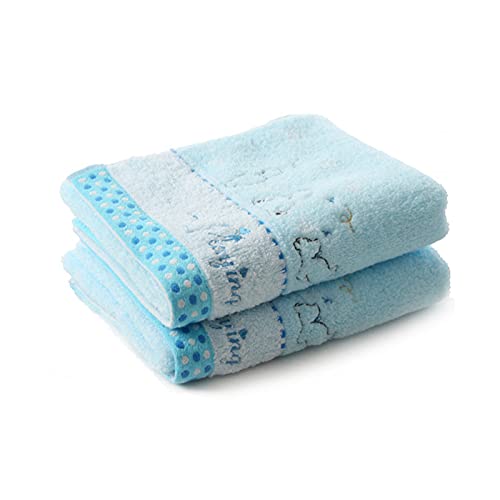 MARMODAY Kinder-Handtücher, Baumwolle, superweich, sehr saugfähig, für Gesicht, Haare, Badetuch, 2 Stück, Bären-Stickerei, Blau Cover