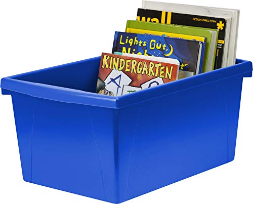 Image of Storex 5.5 Gallon Storage Bin - Plastic Classroom Organizer for Books and Supplies, Blue, 1-Pack (61482C06C)