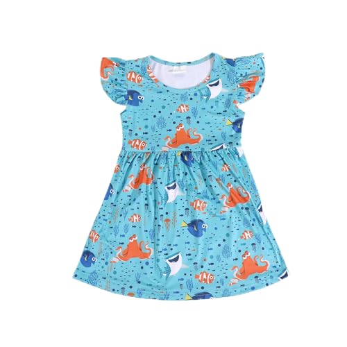 Toddler Girl Casual Dress Baseball Print Ruffle Bottom Casual Dress Summer Clothes 2-8Y