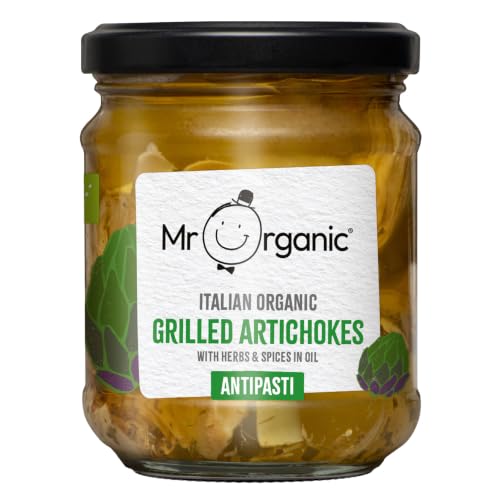 Mr Organic - Organic Grilled Artichoke Antipasti 190g - Non GMO & Preservative Free - Gluten Free & Vegan - Made With Organic Artichokes - Pack of 1