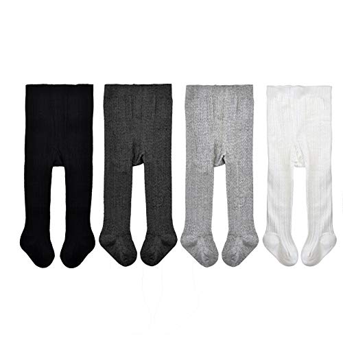 Image of EPEIUS Baby Girl Tights Cable Knit Cotton Seamless Footed Leggings 0-6Y | STAY-UP BABY TIGHTS. High elastic waist, smooth toe. Fits 0-3m newborn, infant & toddler. Ideal for daily wear & dresses.