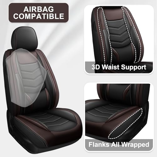 Image of 2 Pcs Front Car Seat Covers Fit for Volkswagen Tiguan Limited 2017-2018 | Nappa Leather, Daily Commutes, Durable, Side Airbag Compatibility, Sports Seat Cover, Wear Resisting, Black Brown