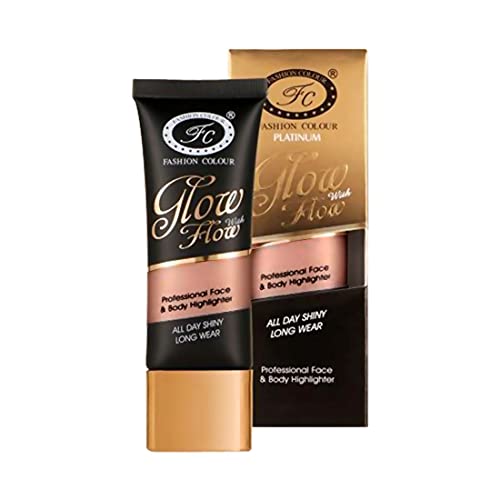 Image of FASHION COLOUR Glow with Flow Professional Face & Body Highlighter | All Day Shinny | Long Wear | Highlighter for Face & Body | Illuminating Liquid Highlighter with Dewy finish | 35ml | Shade 02