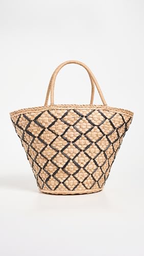 L*Space Palma Nights Bag for Women, Large Straw Travel Bag, Lined Tote With Drawstring, Woven Detail, 100% Corn Husk, Natural/Black2