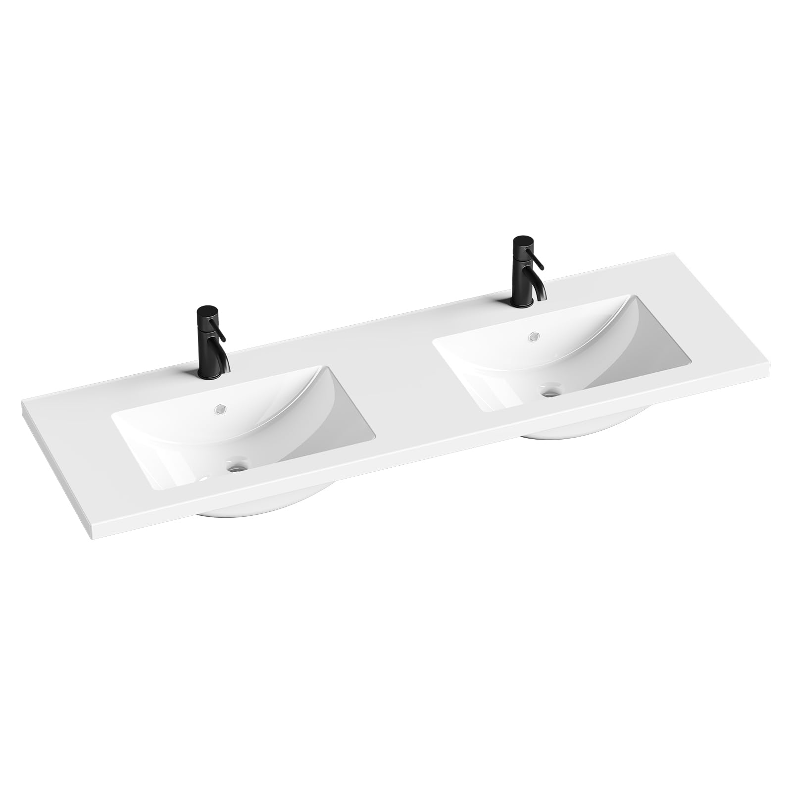 60 in. w x 18.2 in. d double sink bathroom vanity top with integrated resin basin, stain-resistant & scratch-resistant bathroom countertop, without matte black faucet & pop up-drain, white